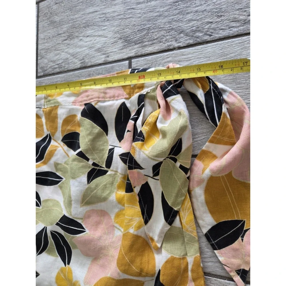 Rachel Zoe 100% Linen Floral Wrap Skirt Tie Waist Midi Small Boho Cottage Coast